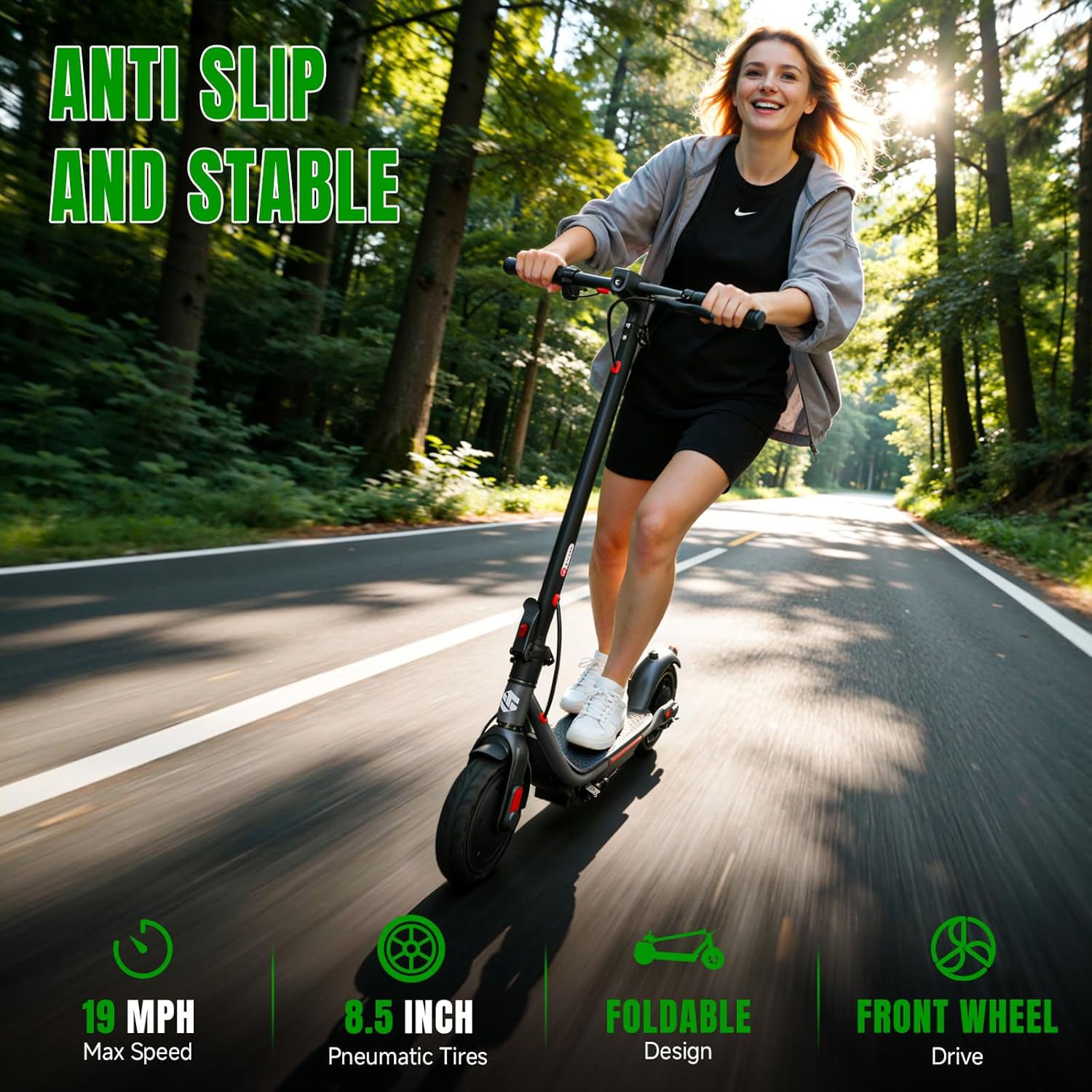 YHR Electric Scooter - Powerful 350W/500W Motor | 19 MPH, 20-Mile Range, 8.5"/10" Tires