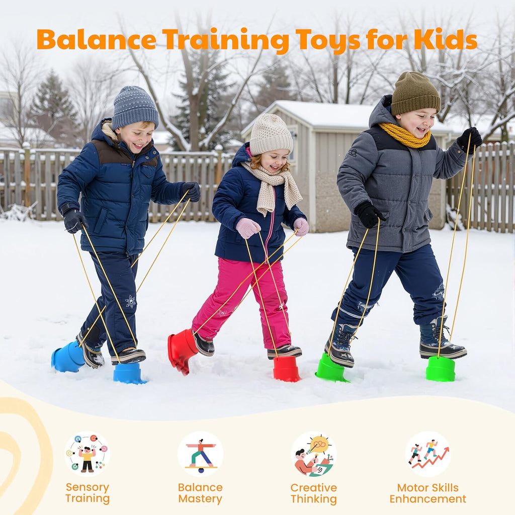 Skiennix Balancing Stilts for Kids - 4 Pairs of Walking Monster Feet for Balance & Coordination | Ages 4-10