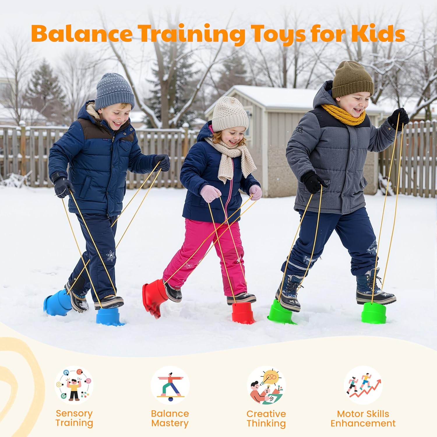 Skiennix Balancing Stilts for Kids - 4 Pairs of Walking Monster Feet for Balance & Coordination | Ages 4-10