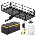 KAIRAY 500 Lbs Heavy Duty Hitch Mount Cargo Carrier 60"x24"x14.4" Folding Rear Luggage Rack Basket Fits 2" Receiver for Car SUV Camping Traveling with Stablizer Waterproof Bag Net Ratchet Straps Lock