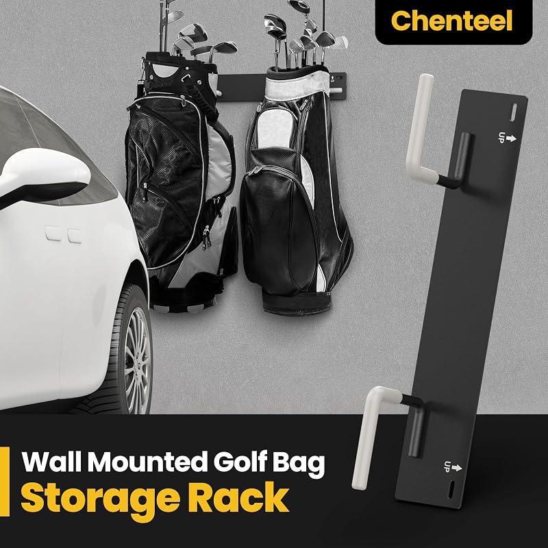 Wall Mount Golf Bag Storage Rack - 2 Pcs Right-Angle Style Garage Organizer