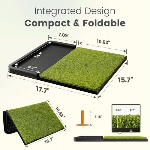 Integrated Golf Mat with Ball Tray, Small Thickening Golf Mats Practice Outdoor & Indoor, Artificial Grass with Anti-Slip Rubber Bottom Mat for Driving, Chipping Swing