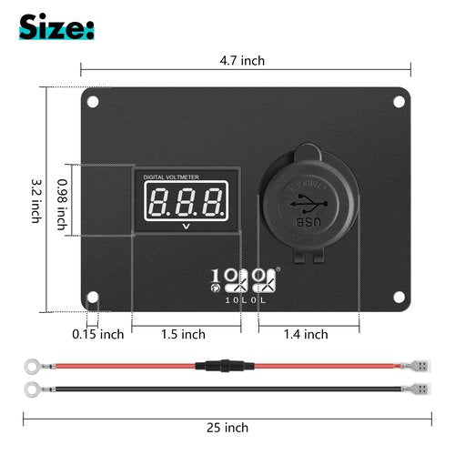 10L0L Golf Cart 2 in 1 Dash Console Panel for Club Car DS 2000 Up Models, Include Digital Battery Voltmeter and QC 3.0 Fast Charge Dual USB Outlet (12V~24V Input)