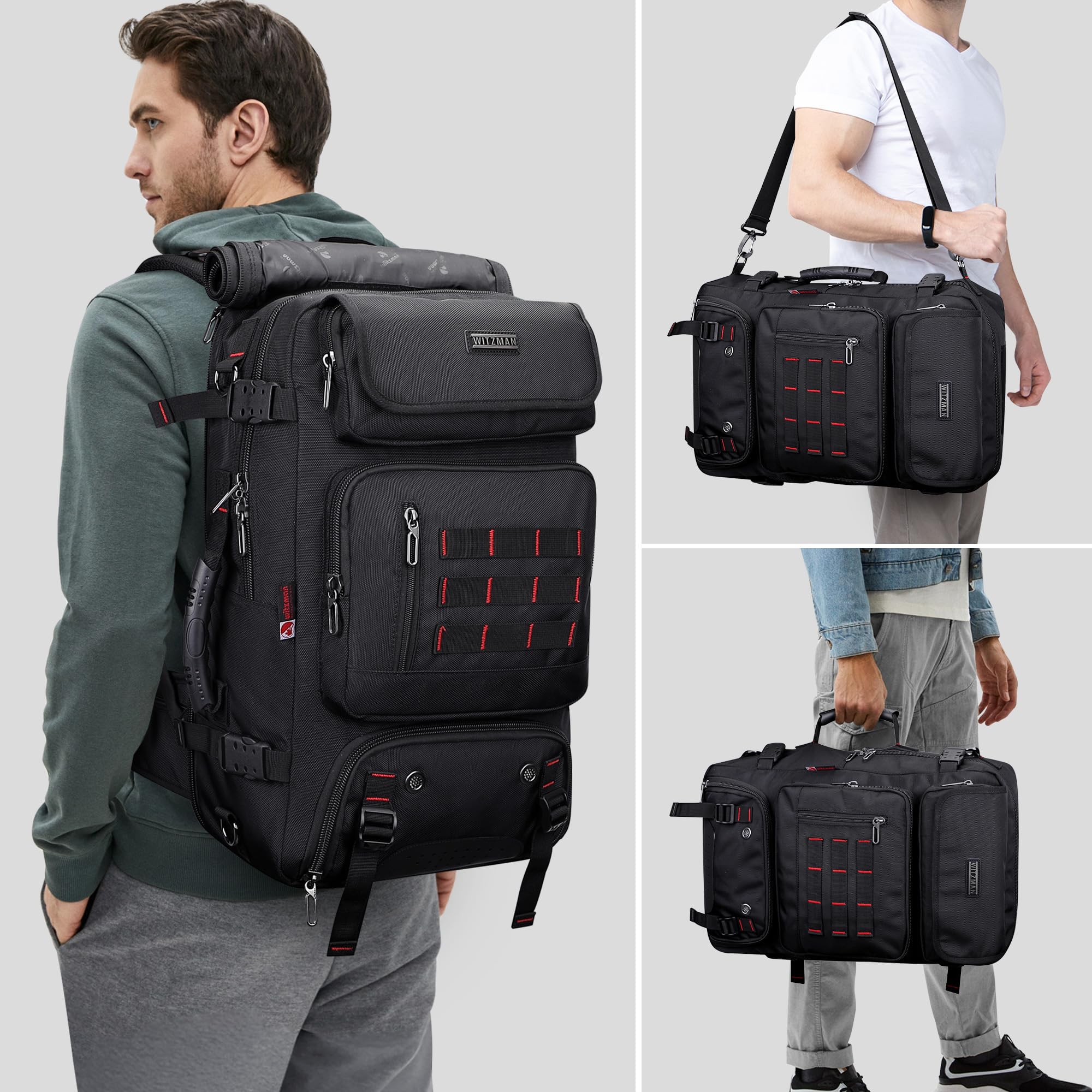 WITZMAN Carry on Travel Backpack for Men Women Airline Approved Convertible Nylon Duffle Backpack Luggage Bag (B682 Black)