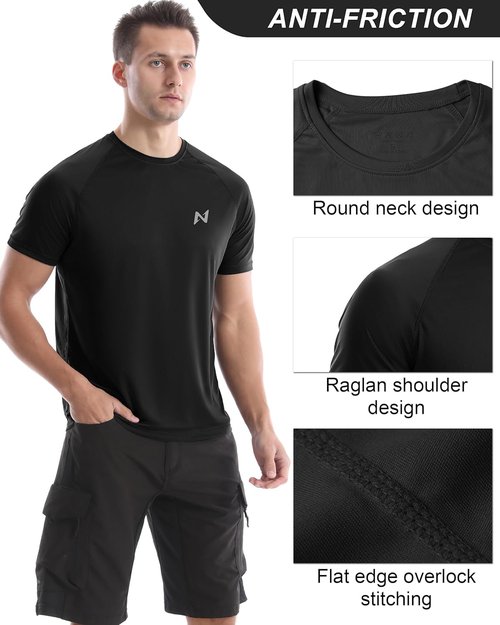 Isnowood UPF 50+ Swim Shirts for Men - Quick Dry Short Sleeve Rash Guard | Athletic Beachwear