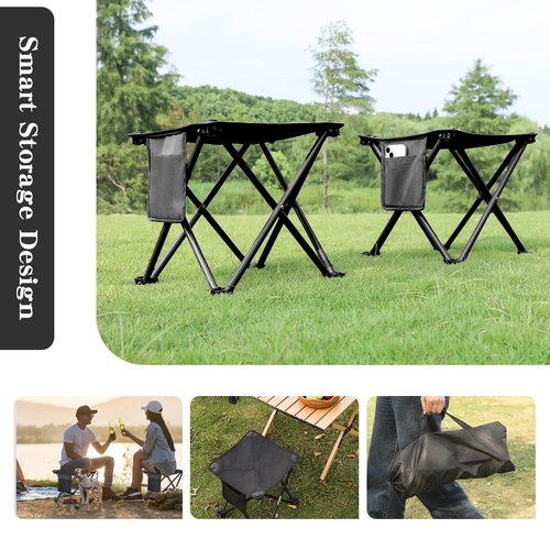 ZHIYUEJING Folding Camping Footrest, 13-Inch Camping Stool with Carrying Pouch and Side Pockets for Picnic, Beach, Fishing, Hiking, Black