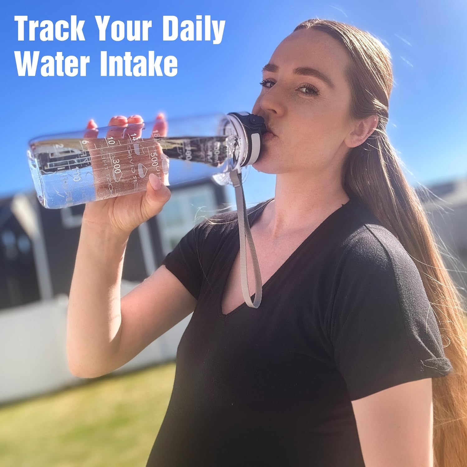 OLDLEY 32oz Motivational Sports Water Bottle - BPA Free, Leakproof, Time Marker, Clear Design