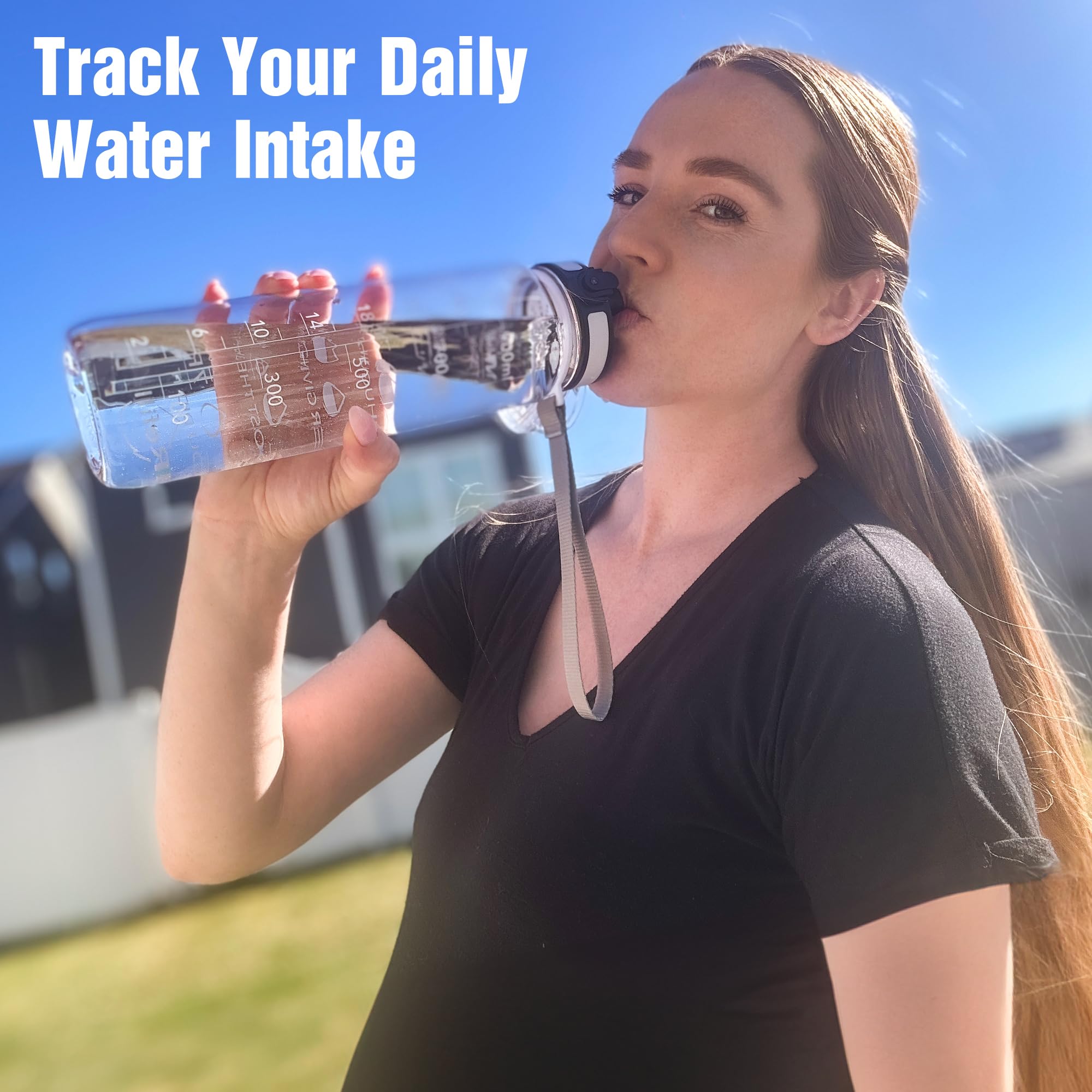 OLDLEY Water Bottle, 32oz Motivational Sports Water Bottle with Time Marker - Times to Drink - Tritan, BPA Free, Wide Mouth Leakproof, Glacier (1 Bottle)