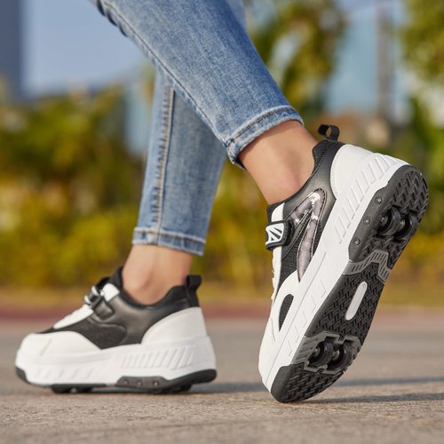 ANEFUN Summer Breathable Mesh 4-Wheel Kids Roller Skates Shoes for Boys Girls Stylish Durable Comfortable Sneaker Black