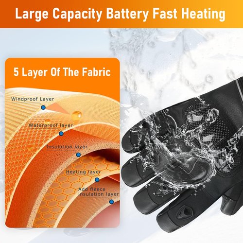 Heated Motorcycle Gloves for Men Women, 5V 5000mAh Rechargeable Battery, Upgraded Waterproof Windproof Non-Slip & Touchscreen Compatible, for Motorcycle Riding, Skiing, Hiking, Fishing, Hunting