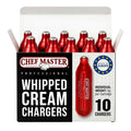 Chef Master 10 Pack N20 Whipped Cream Chargers - 8g Professional Nitrous Oxide Cartridges - Premium Whip Cream Charger Cartridge - Made in EU - Food-Safe Steel & Universal Fit for Dispensers - 90060