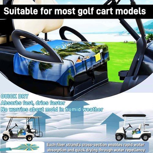 WUKO HUNT Golf Cart Seat Covers - Quick-Dry Cooling Seat Blanket with 4 Front Pockets, Elastic Armrest Openings, Fits EZGO Yamaha Club Car EPIC, 2-Person Microfiber Suede, Sweat Absorption, All-Season