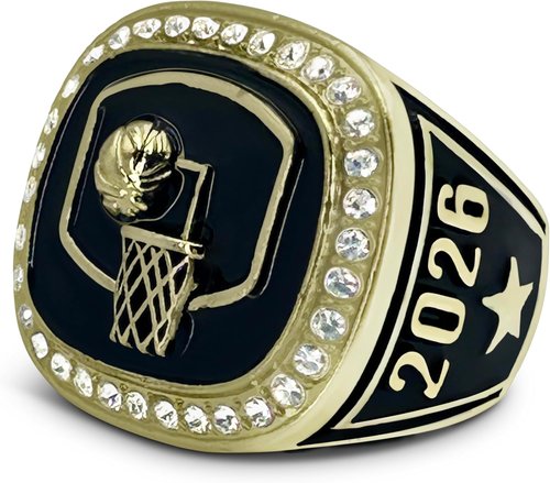 Express Medals 2026 Champion Basketball Trophy Ring - Sizes 6 to 11 with Award Display Stand