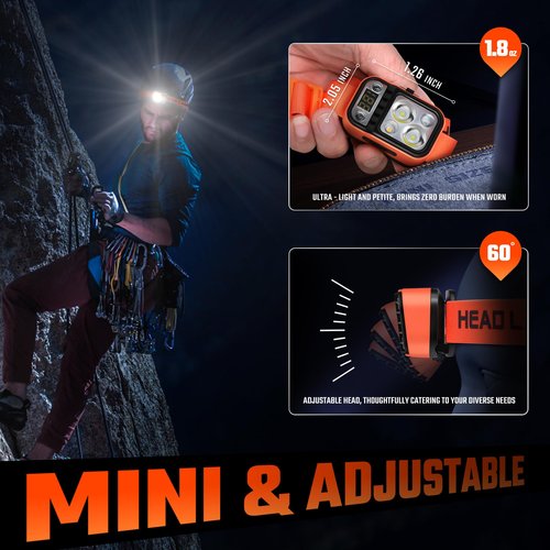 DARKBEAM LED Headlamp High Lumens USB Rechargeable Dual Light Headlight for Hardhat with Motion Sensor, Digital Power Display, Up/Down Adjustable, Waterproof Head Lamps for Camping, Repairs, 2 Pack