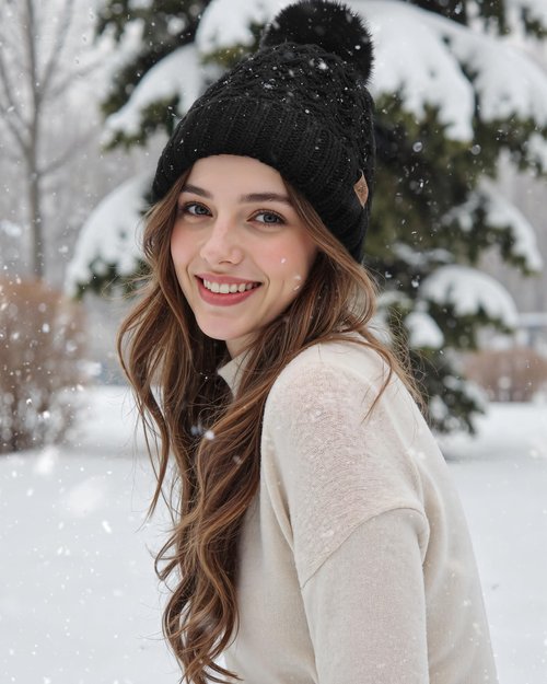 Trifabricy Womens Winter Hat Knit Crossed Cap Beanie Hats for Women Soft Warm Lined with Faxu Fur Pom Poms for Cold Weather Working Skiing Hiking Black