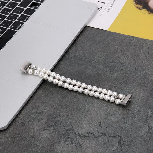Wongeto Compatible with Fitbit Charge 4 Charge 3 and Charge 3 SE Bands,Fashion Handmade Elastic Stretch Pearl Bracelet Women Replacement Strap for Fitbit Charge 3 accssorises (Pearl White)