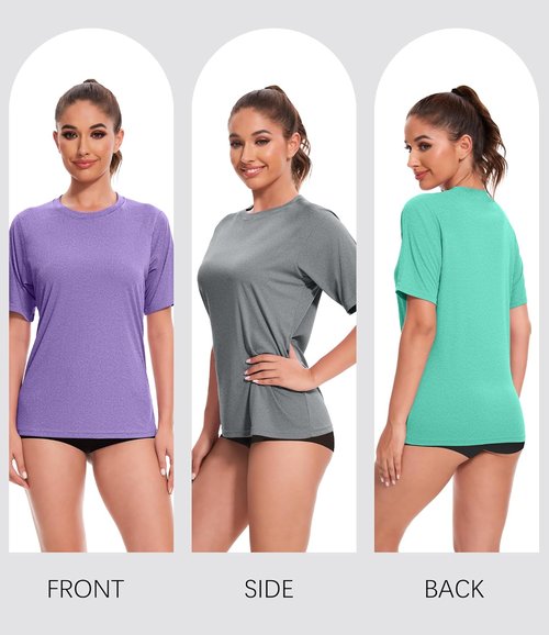 Kinglaman Workout Tops for Women - 5/6 Pack Dry Fit UV Protection Athletic Tees | Perfect for Yoga & Gym