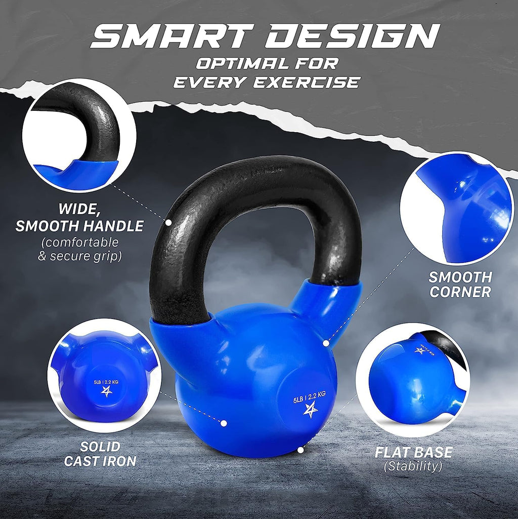 Yes4All Kettlebell - Vinyl Coated Cast Iron Strength Training | 5-100 LB for Home Gym Workouts