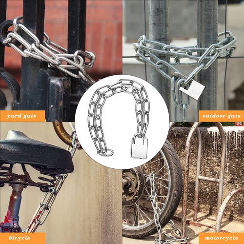 QBXMY7 40 inch/1 Meter Stainless Steel Security Chain Lock with Anti-Cut Padlock & 2 Keys - Heavy Duty Anti-Theft Protection for Bicycle, Motorcycle, Scooter, Door, Fence, Garage