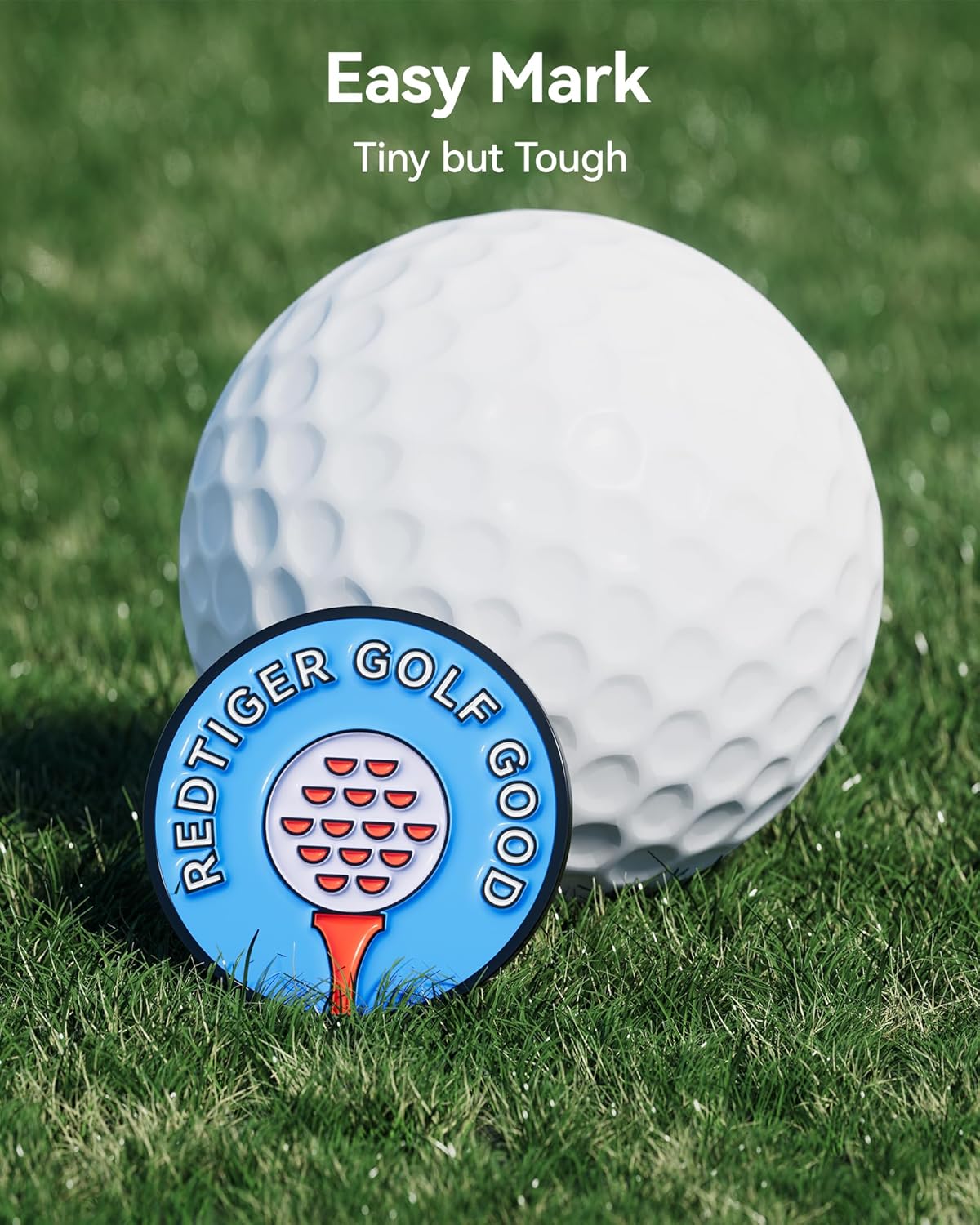 REDTIGER Magnetic Golf Ball Marker Set - 4 Colorful Metal Markers with 2 Hat Clips for Golf Lovers