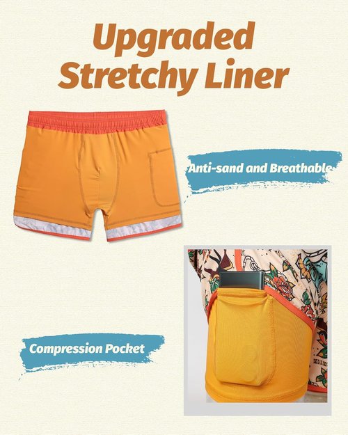 maamgic Mens Short 80s 90s Vintage 5.5" Swim Trunks Swimsuits Board Shorts Compression Liner Quick Dry 2 in 1 Beach Swimwear