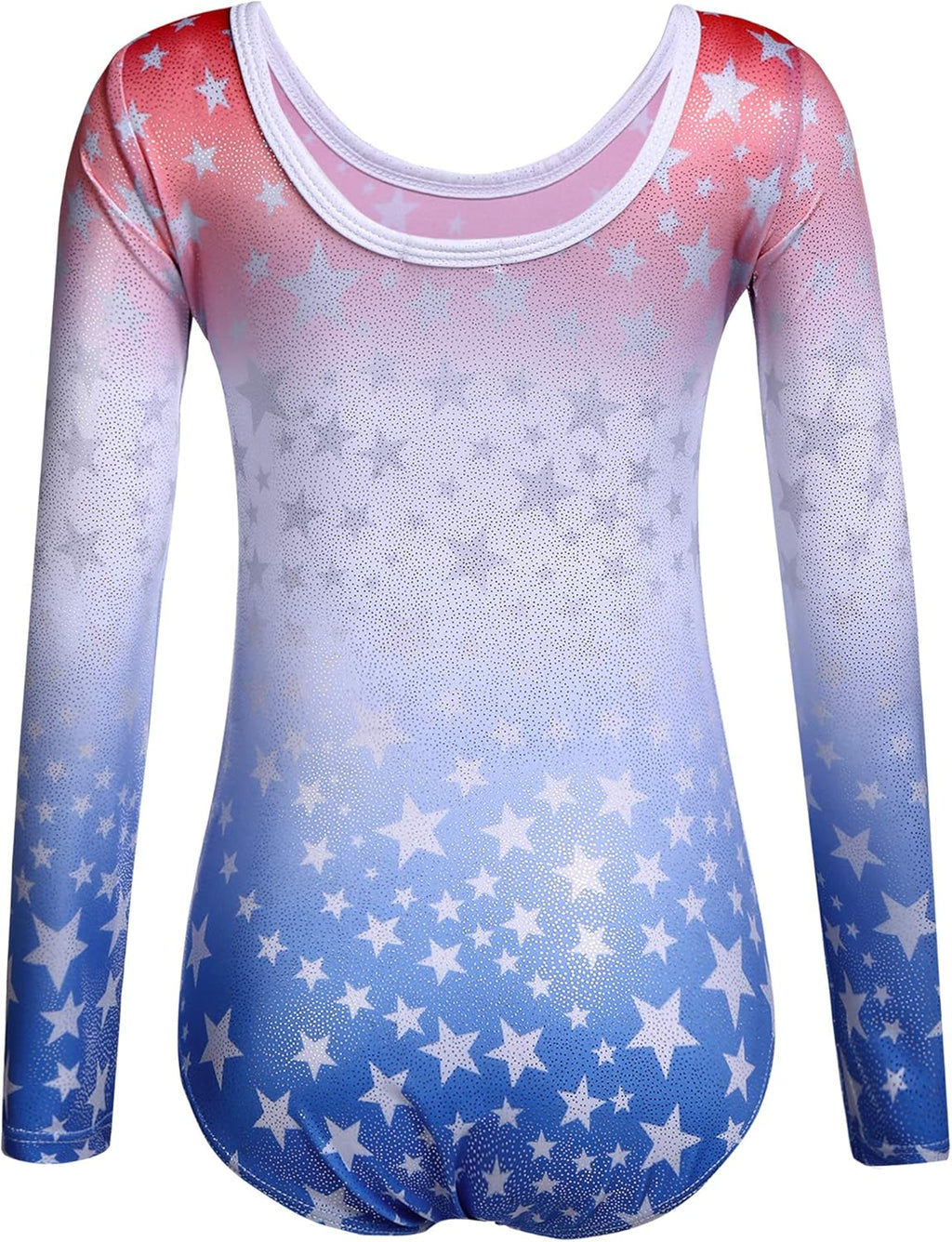 Zaclotre Girls Sparkling Stars Gymnastics Long Sleeve Leotards for Patriotic USA Kids
