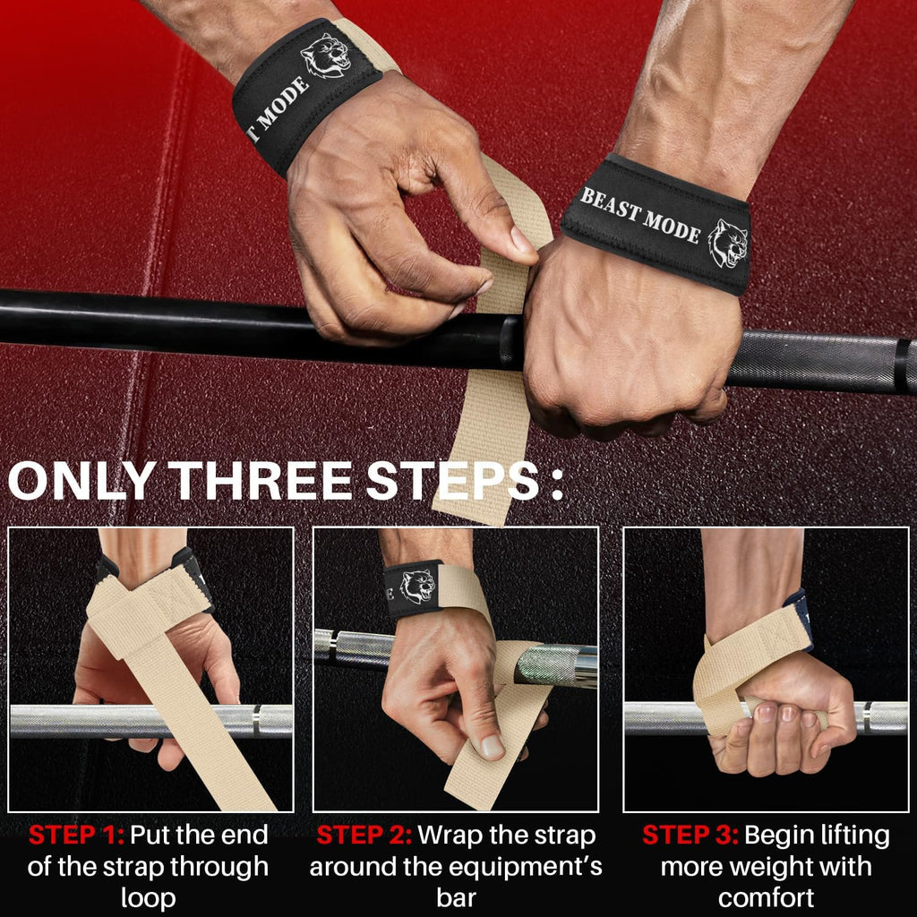 TECEUM Weightlifting Straps - Neoprene Padded Cotton Wrist Support for Powerlifting & Bodybuilding | Unisex