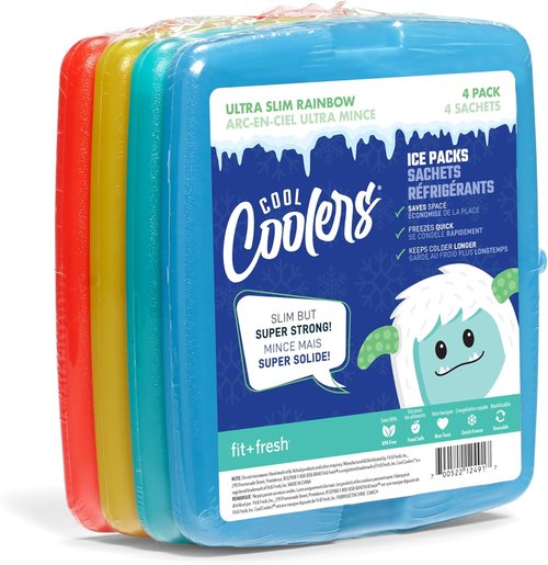 Fit & Fresh Cool Coolers | 4-Pack Slim Ice Packs - Quick Freeze, Space-Saving Design for Lunch Boxes