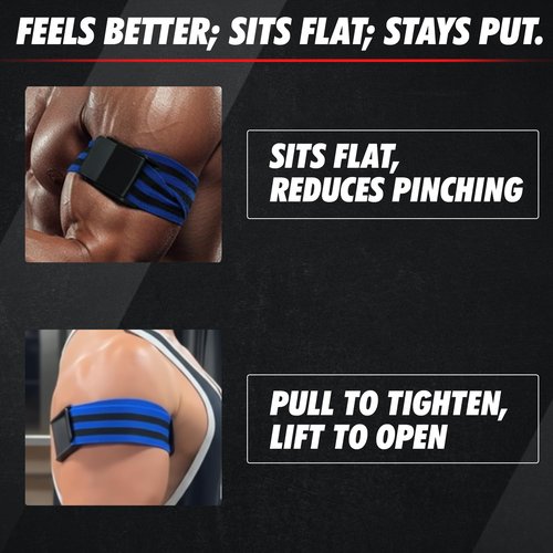MuscleForge Blood Flow Restriction Bands, 2X Occlusion Bands for Legs, Elastic Bands with Buckle Fasteners for Muscle Building and Pump, BFR Cuffs (Blue)