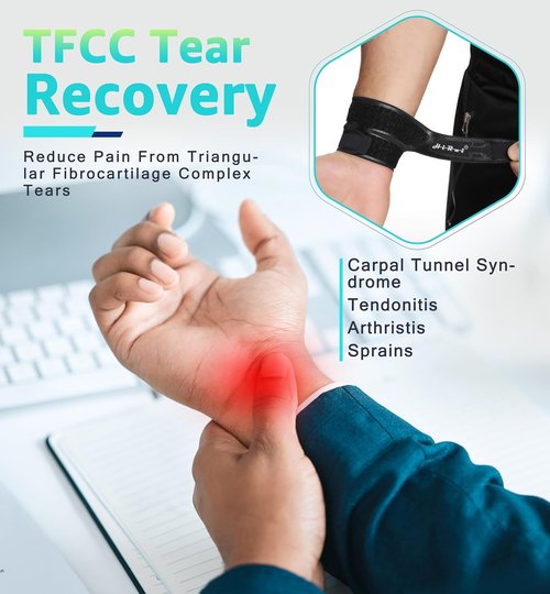 HiRui Wrist Brace - Ultra-Thin Compression Support for TFCC Tears | Adjustable Black Strap (1 Pack)