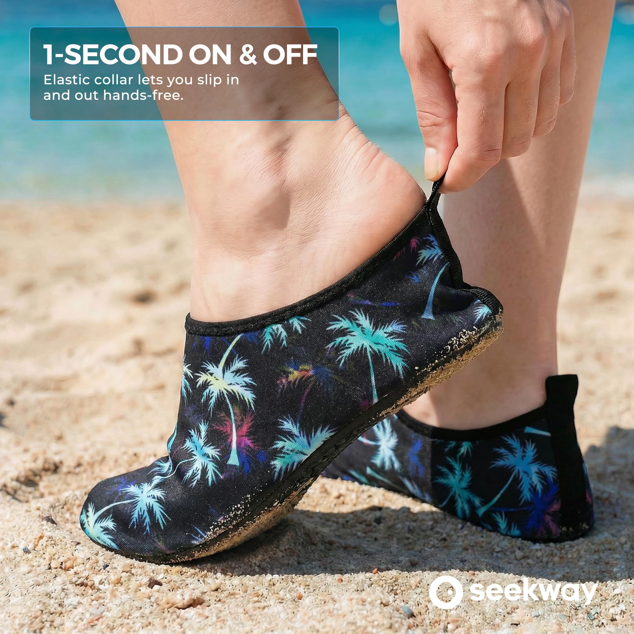SEEKWAY Water Shoes Women Men Adult Quick-Dry Aqua Socks Barefoot Non Slip for Beach Swim River Pool Lake surf Black Size SK002