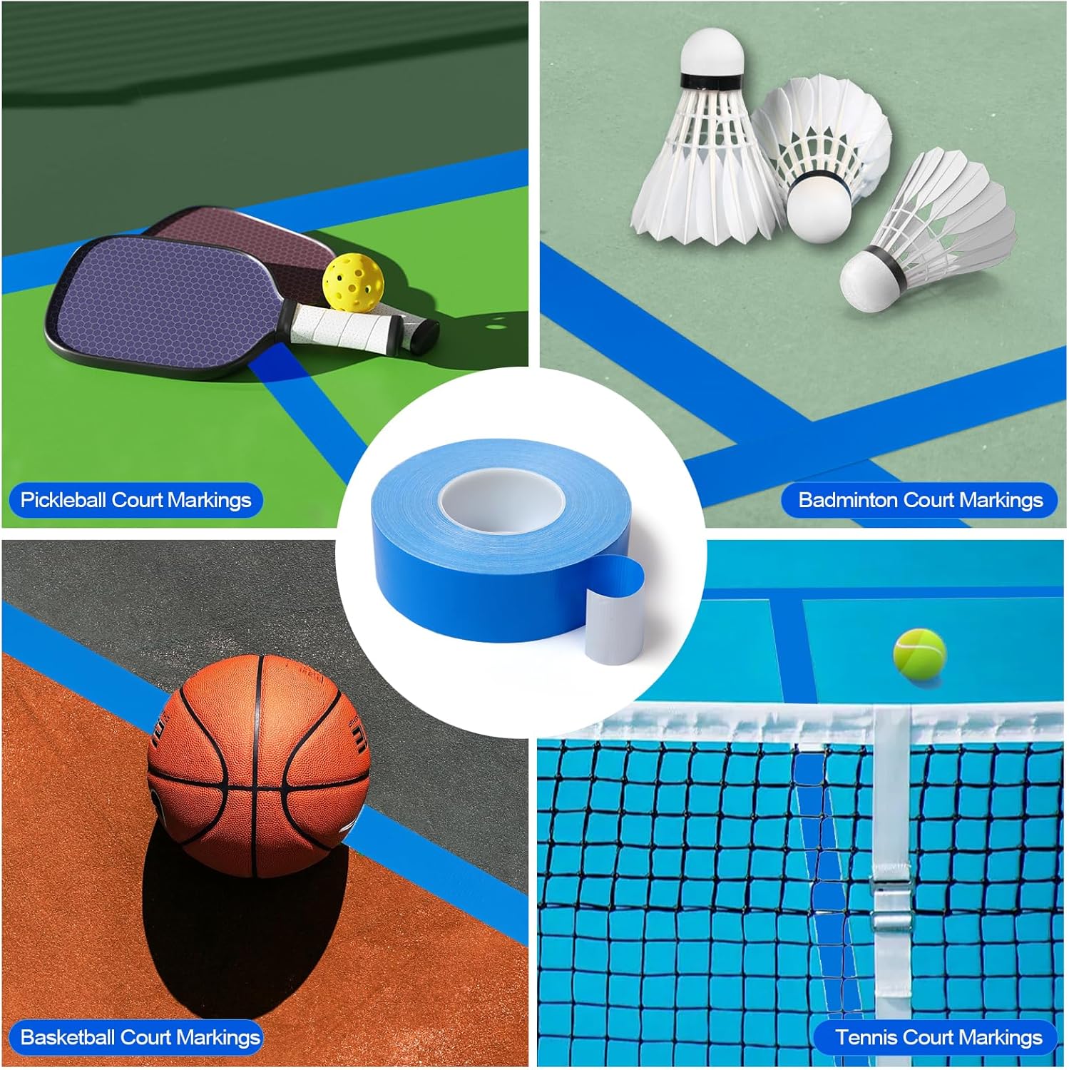 Pickleball Court Tape - 2in x 262FT Temporary Marking Kit for Indoor/Outdoor Courts | Non-Reflective