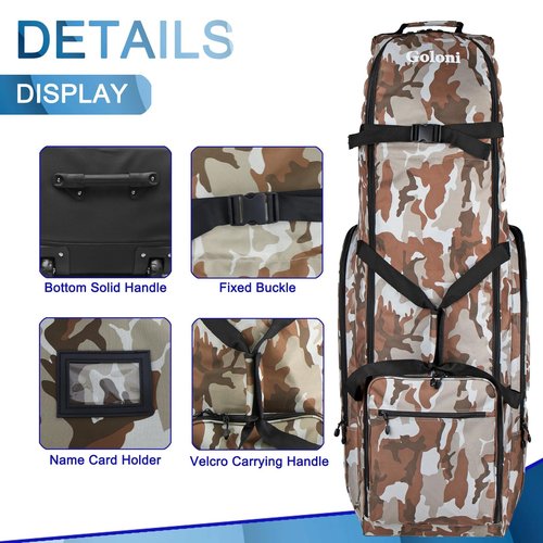 Golf Travel Bags for Airlines with Wheels,Golf Bag 900D Heavy Duty Oxford Wear-Resistant Soft-Sided Golf Club Flight Bag with Adjustable Support Rod,Brown Camo