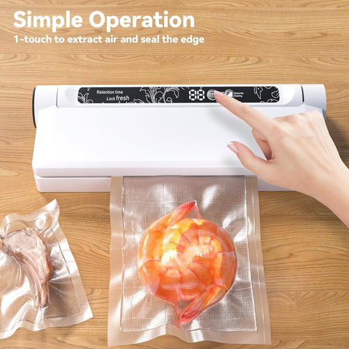 Food Vacuum Sealer Machine - 75KPA Compact Design with LED Indicator & 20 Vacuum Bags | Dry/Wet Modes