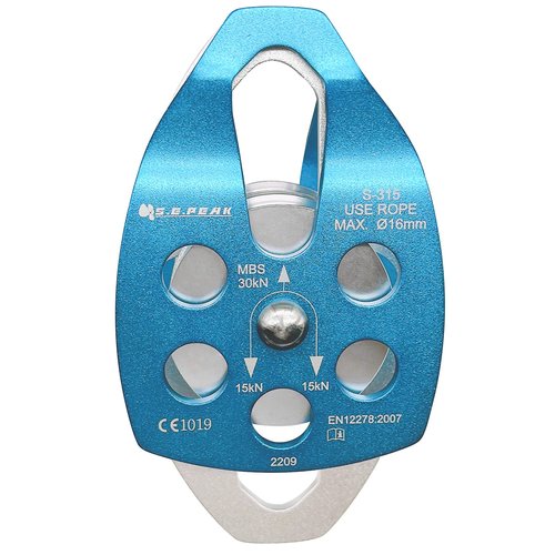 SEPEAK CE 30kN Large Rescue Climbing Pulley Double Sheave with Swing Plate, Portable Outdoor Safety Pulley for Backyard Zipline,Climbing&Rock Lifting,Fits Rope up to 16 mm/Holds Up to 6750lbs,Blue