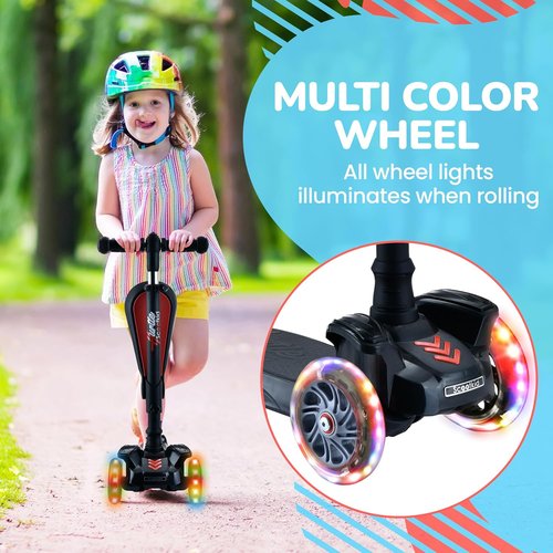 Hurtle 3-Wheeled Kids Scooter - LED Wheel Lights, Adjustable Handlebar & Foldable Seat | Ages 1-14