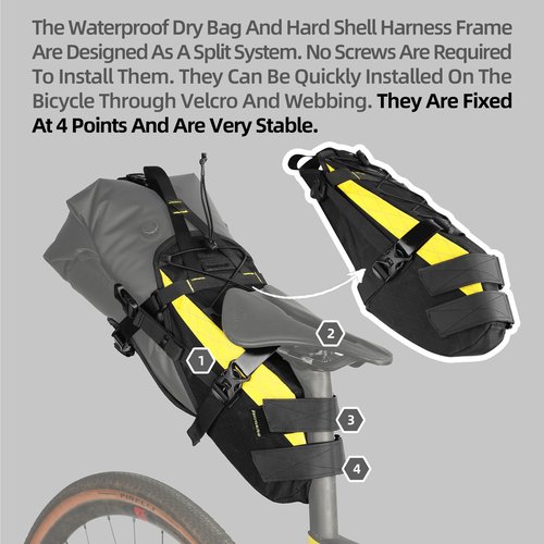 Rhinowalk Bike Saddle Bag Bicycle Saddle Pannier 14L Waterproof Storage Pouch Rear Rack Luggage Carrier Quick-Fit with Hardshell Frame & Interior (Black)