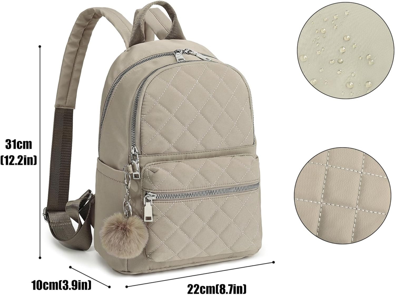 TANTOMI Mini Backpack Purse - Lightweight Travel Bag for Women with Pom Detail | Stylish & Compact