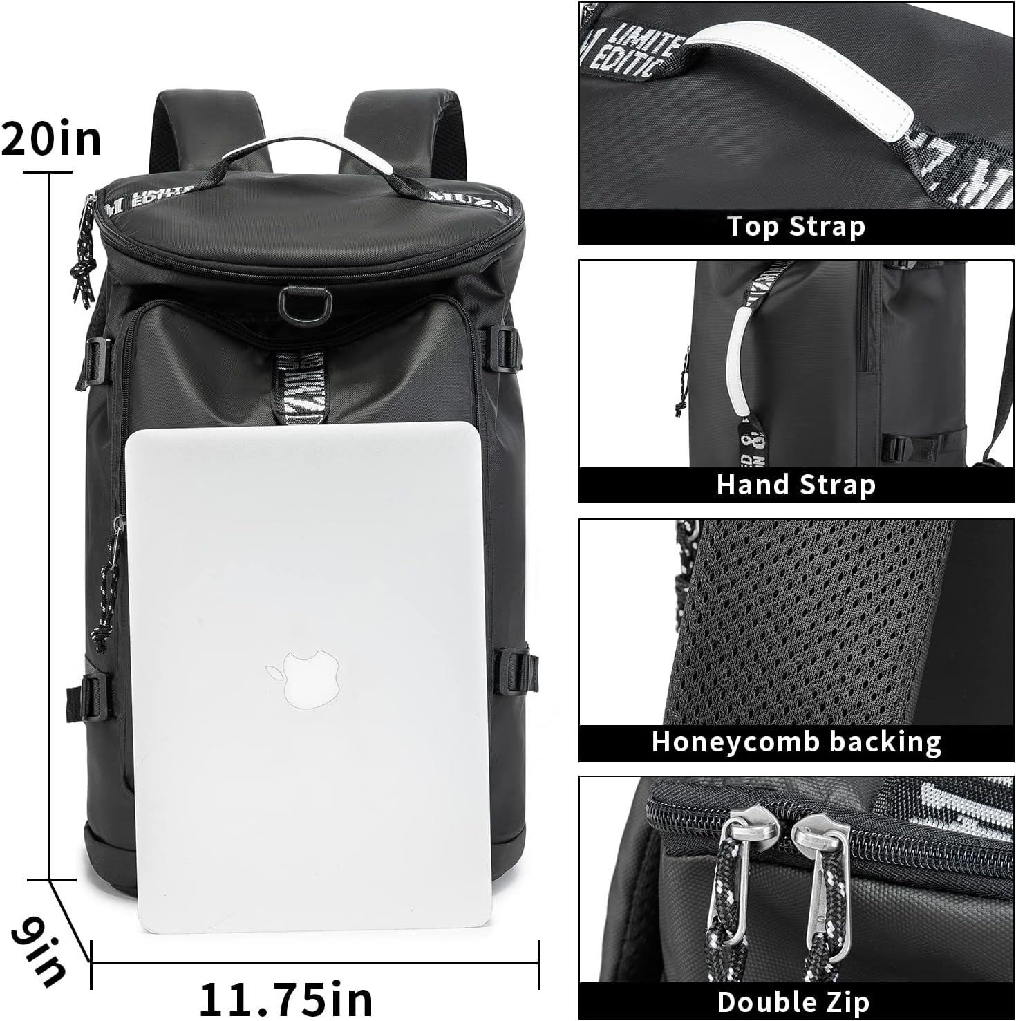 Skiennix Gym Duffle Bag - Waterproof 40L Large Capacity Backpack for Hiking & Travel | Black