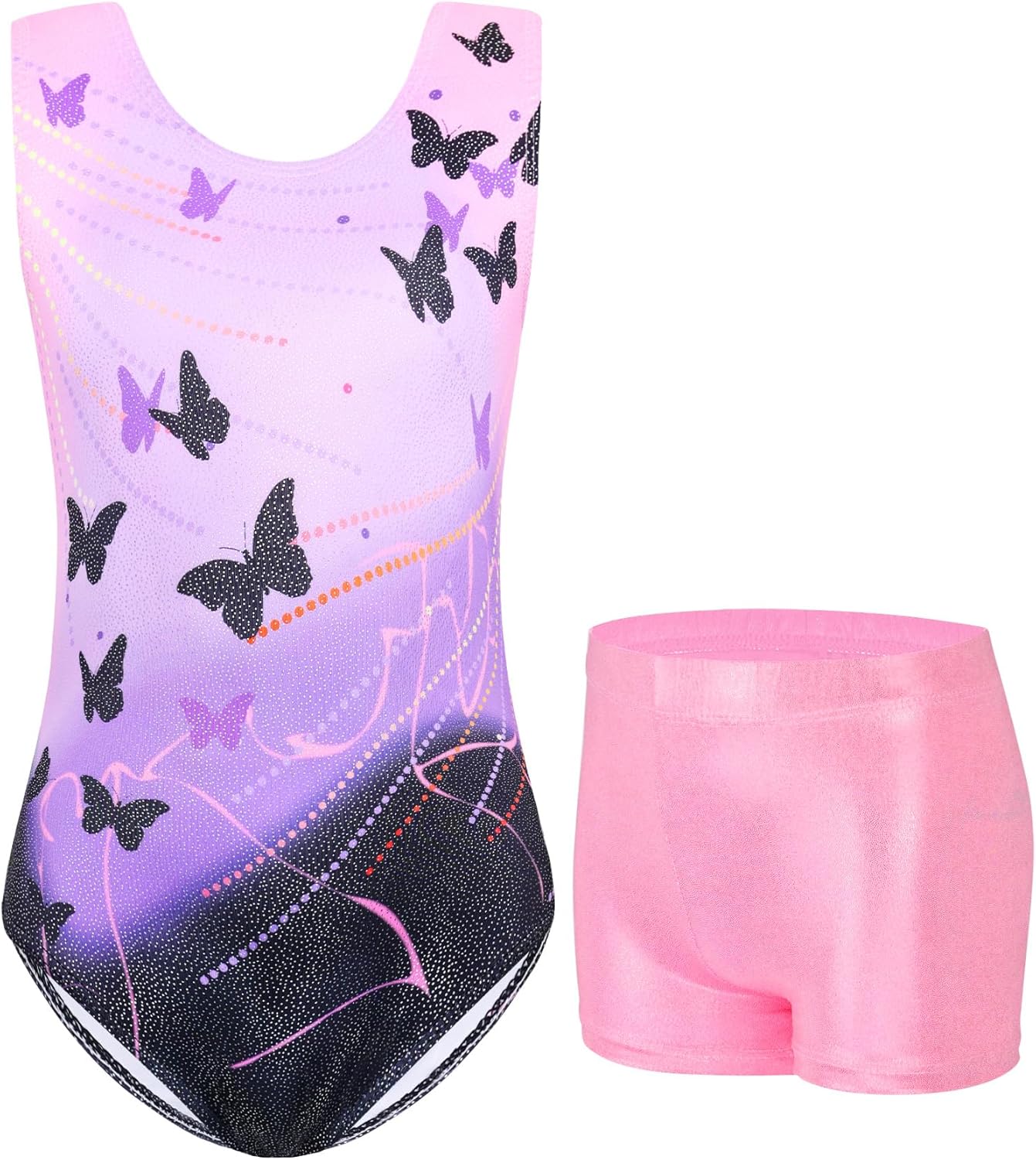 Regine Switzerland Gymnastics Leotards for Girls - Shiny 2-Piece Sleeveless Set with Shorts (Ages 4-12)