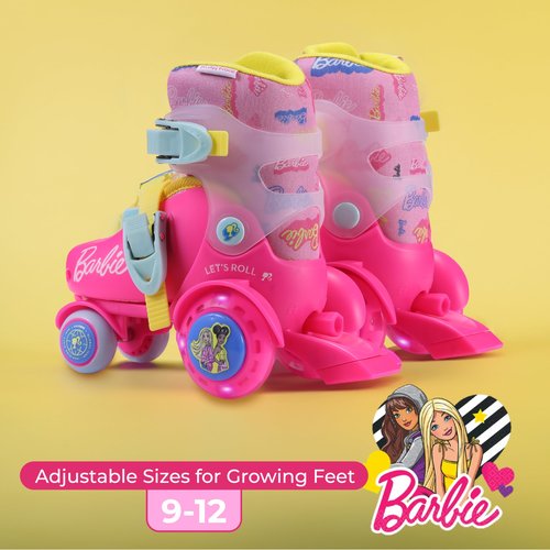 Barbie Kids Trainer Skates - Light Up Wheels, ABEC 5 Bearings, Durable PVC Material, Foam Shoe Lining, Perfect for Active Fun and Adventures, US Size 9-12