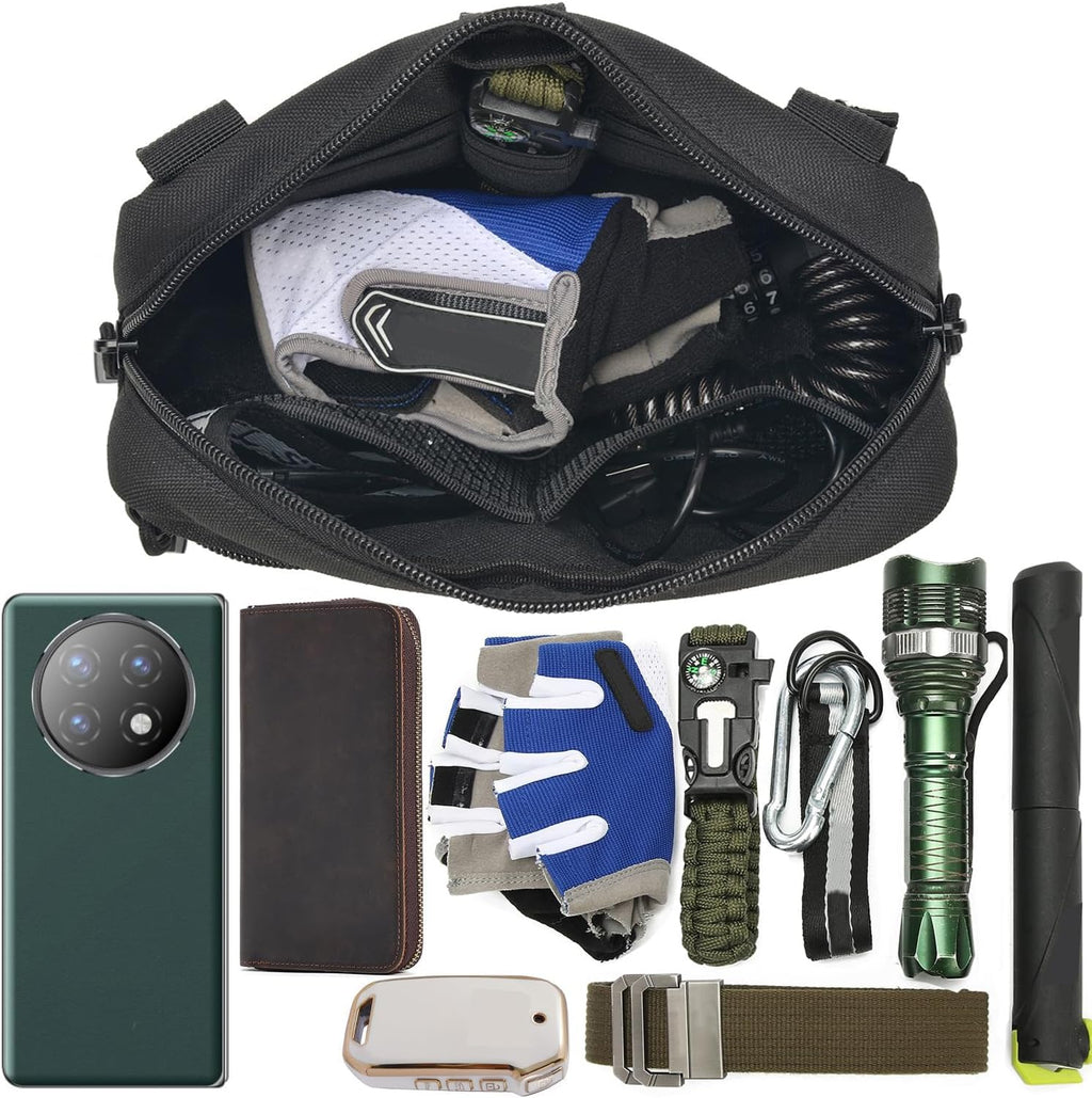 Skiennix Tactical Molle Admin Pouch - 2 Pack with US Flag Patch & Keychain | Horizontal Modular Design