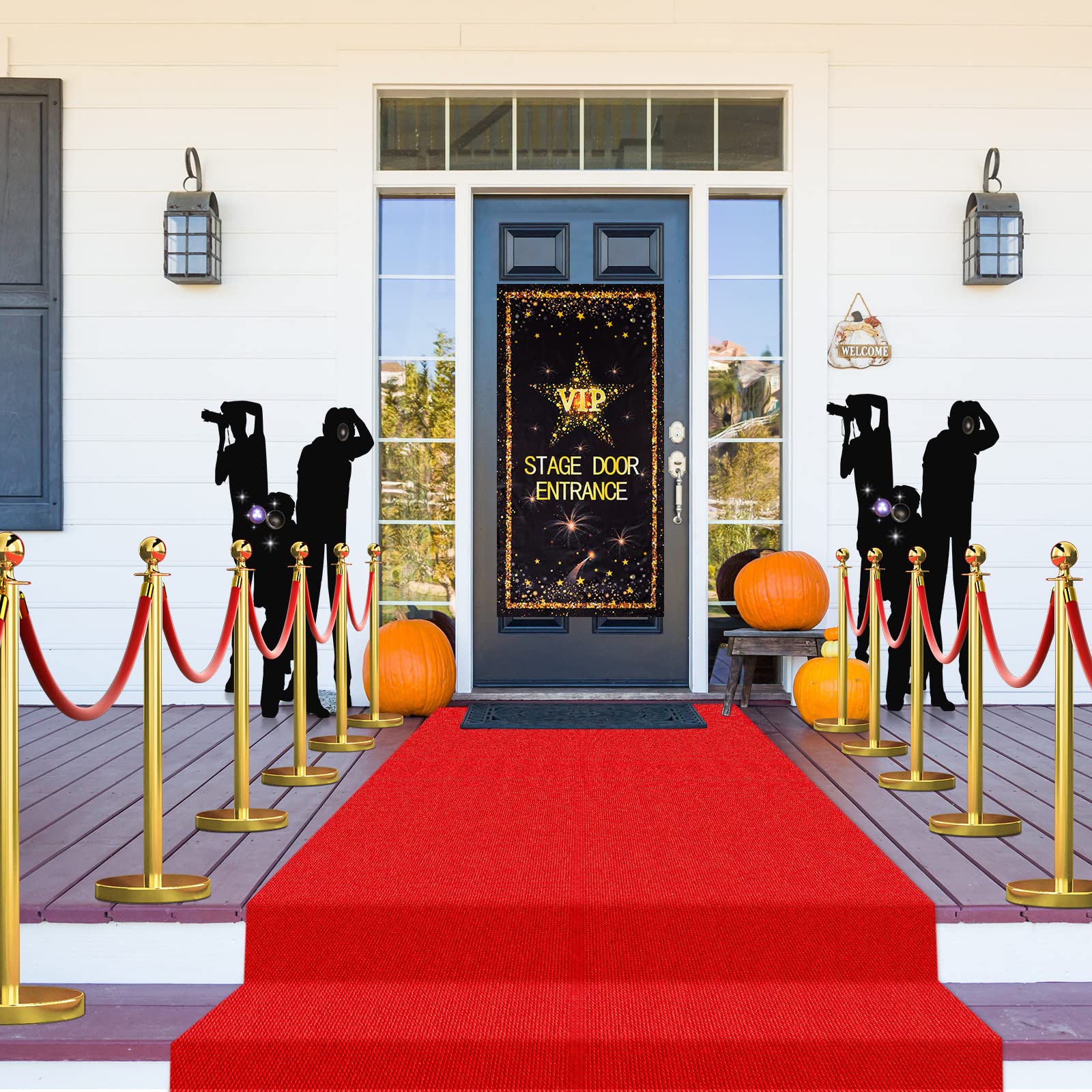 Timtin VIP Entrance Banner Photography Backdrop with Red Carpet Runner, Paparazzi Props, 2.6 x 15 ft Rug, Double-Sided Tape for Party Decorations and Movie Theme Events