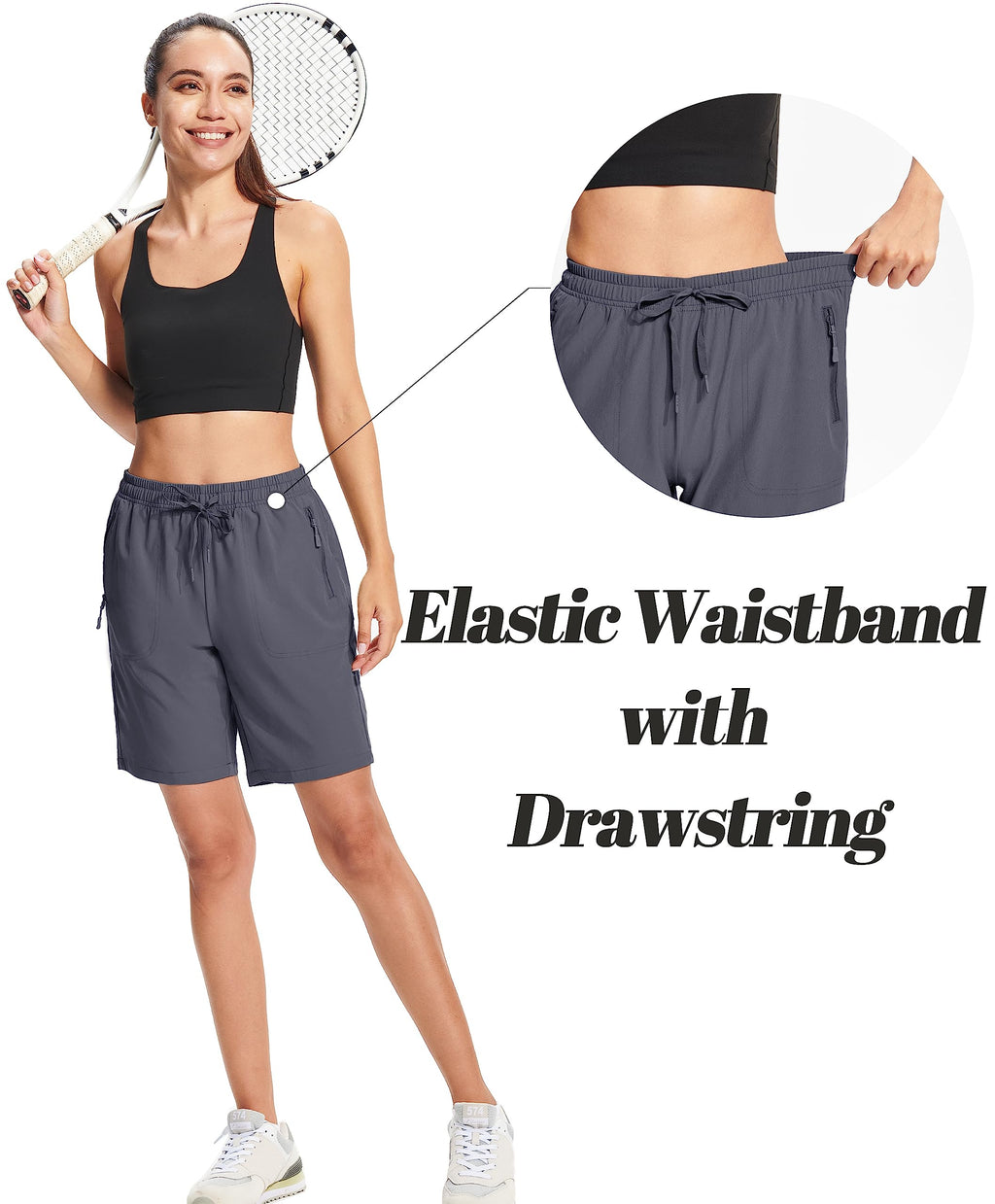 MAGCOMSEN Hiking Shorts for Women Quick Dry with Pockets Lightweight Water Resistant Athletic Golf Dark Grey S
