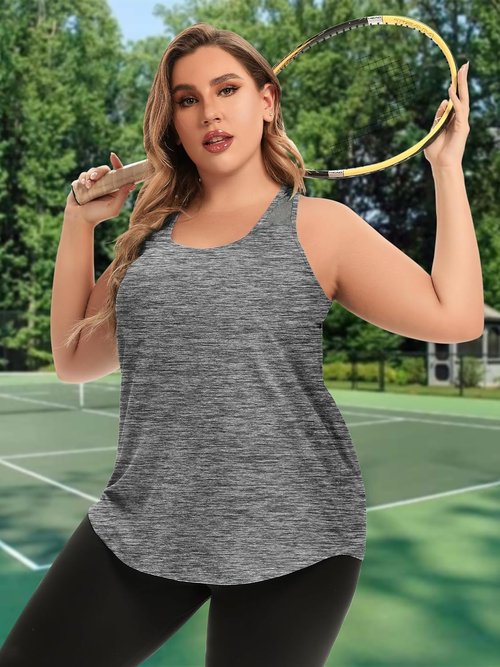 FOREYOND Plus Size Workout Tank Tops - Loose Fit Yoga Racerback Sleeveless Summer Shirts
