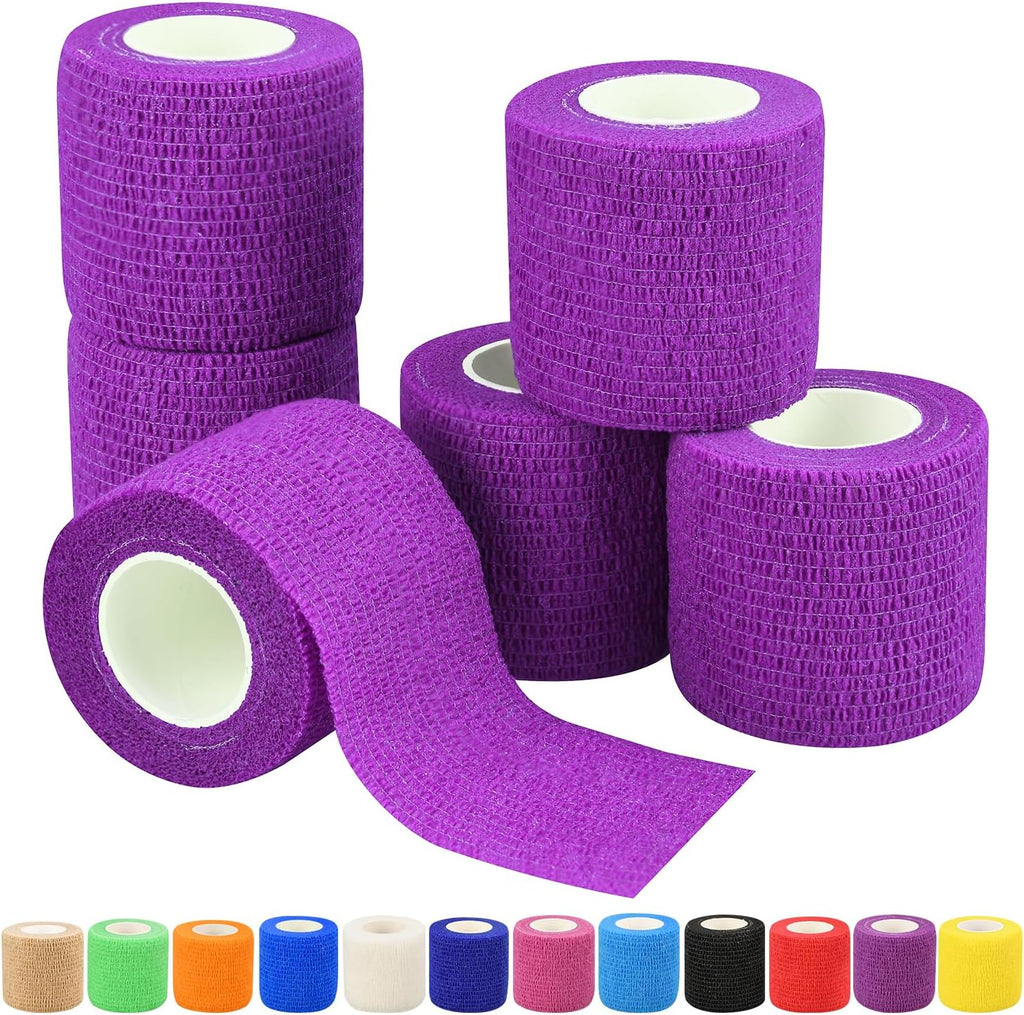 Skiennix Self-Adhesive Bandage Wraps - 6 Pack of 2-Inch Colorful Vet Wraps for Sports Injuries | 5 Yards Each