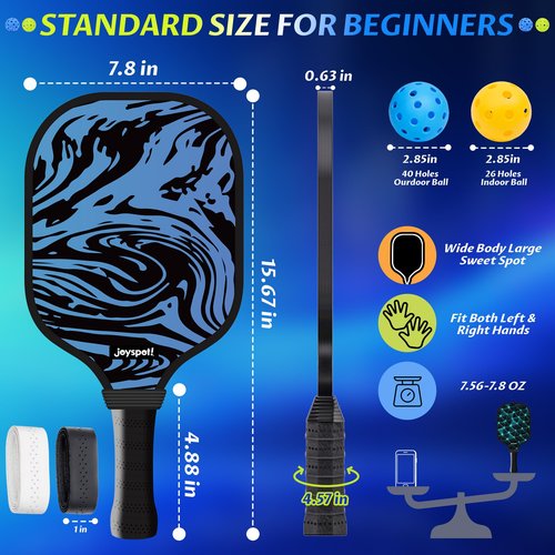 Pickleball Paddles Set of 2, Fiberglass Surface & Polypropylene Honeycomb Core, Lightweight 7.5oz, Cushioned Grip & Large Sweet Spot, Pickle Ball Rackets with 4 Balls and Bag for Beginner Men Women