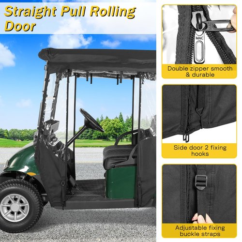 SANXIACAR Golf Cart Enclosure 2 Passenger for EZGO RXV 2 Seater Open Front Windshield 3-Sided Clear Windows Waterproof Transparent Driving Rain Covers Roll-up Zipper Door Black (with Seat Blanket)