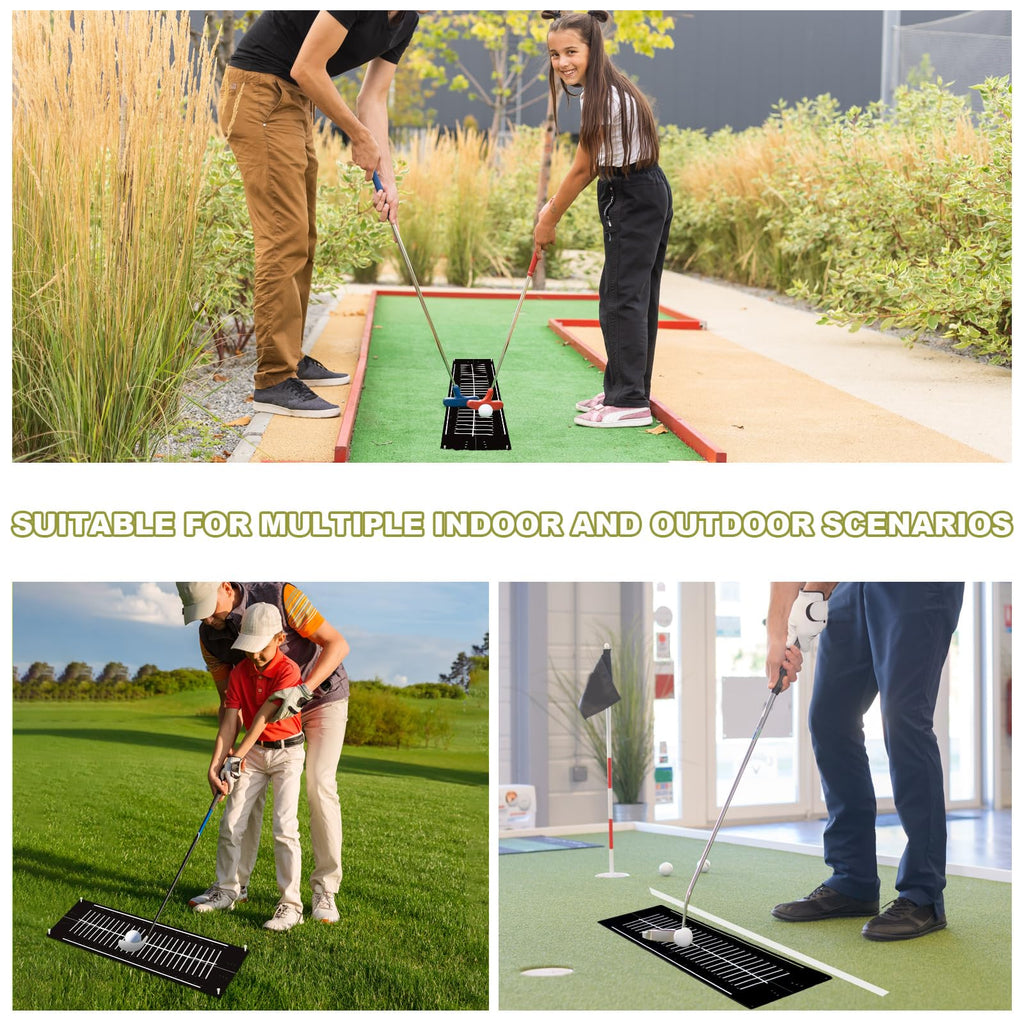 Silipull Golf Putting Mats Practice Indoor 30 x 8.27 Inch Golf Putting Practice Training Aid Alignment Track Green Mat Exercise Putter Training Supplies(Black)