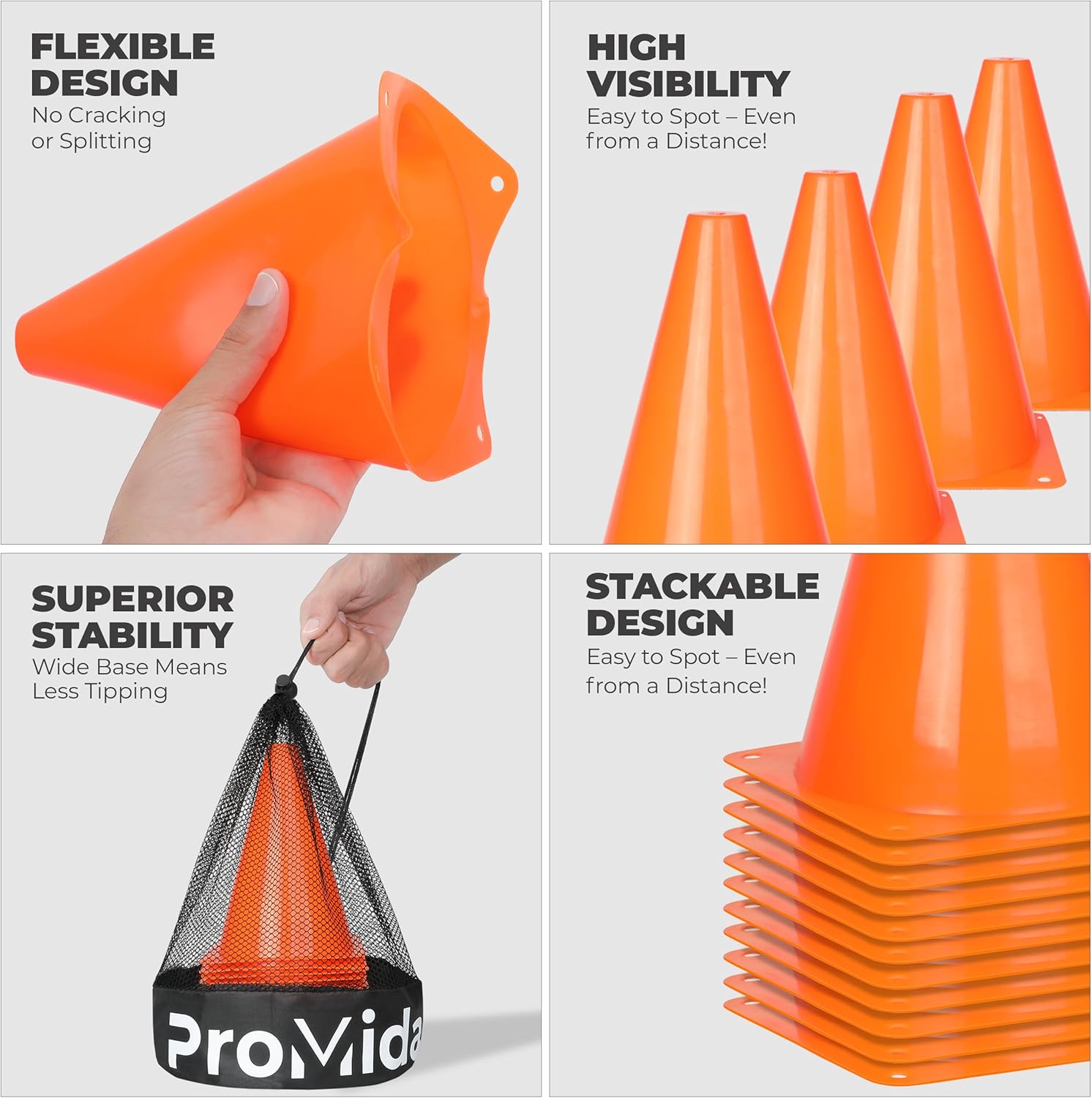 Skiennix 7-Inch Soccer Cones - 12-Pack Training Set with Mesh Bag for Kids' Sports Drills